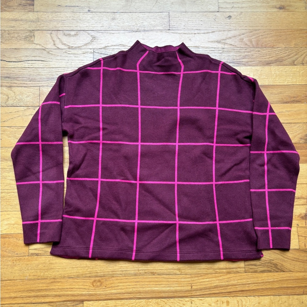 Loft Windowpane Mock Neck Tunic Sweater Size M
